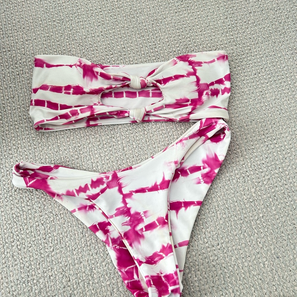 Pink and White Tie-Dye Bikini Set